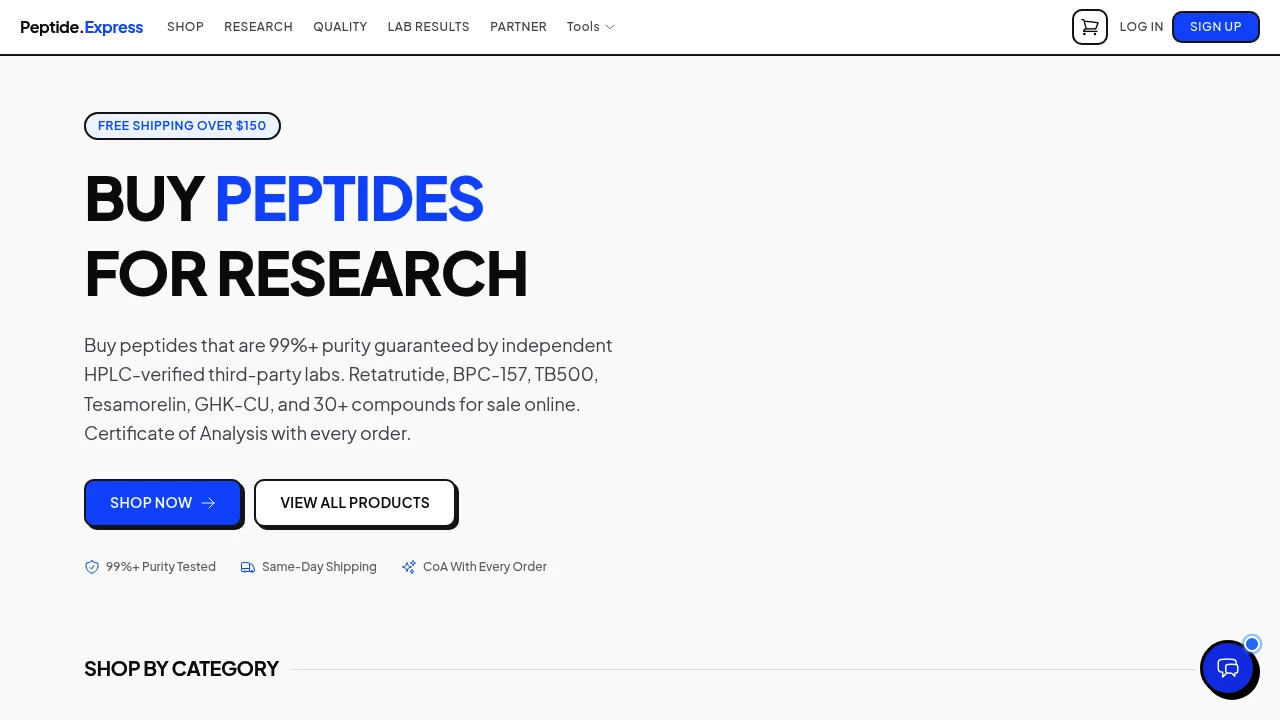 Screenshot of Peptide Express website