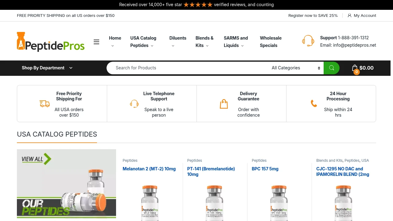 Screenshot of Peptide Pros website